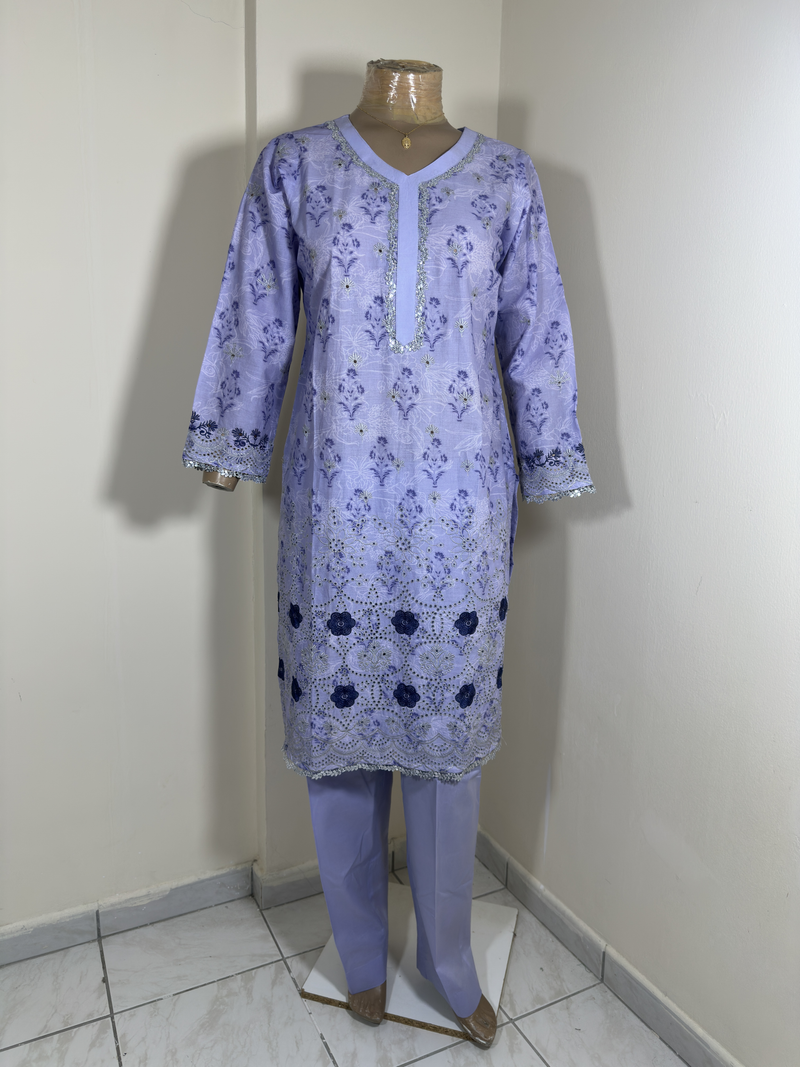 2-Piece Stitched Suit - Light Purple Chicken Kari - Shirt & Trousers