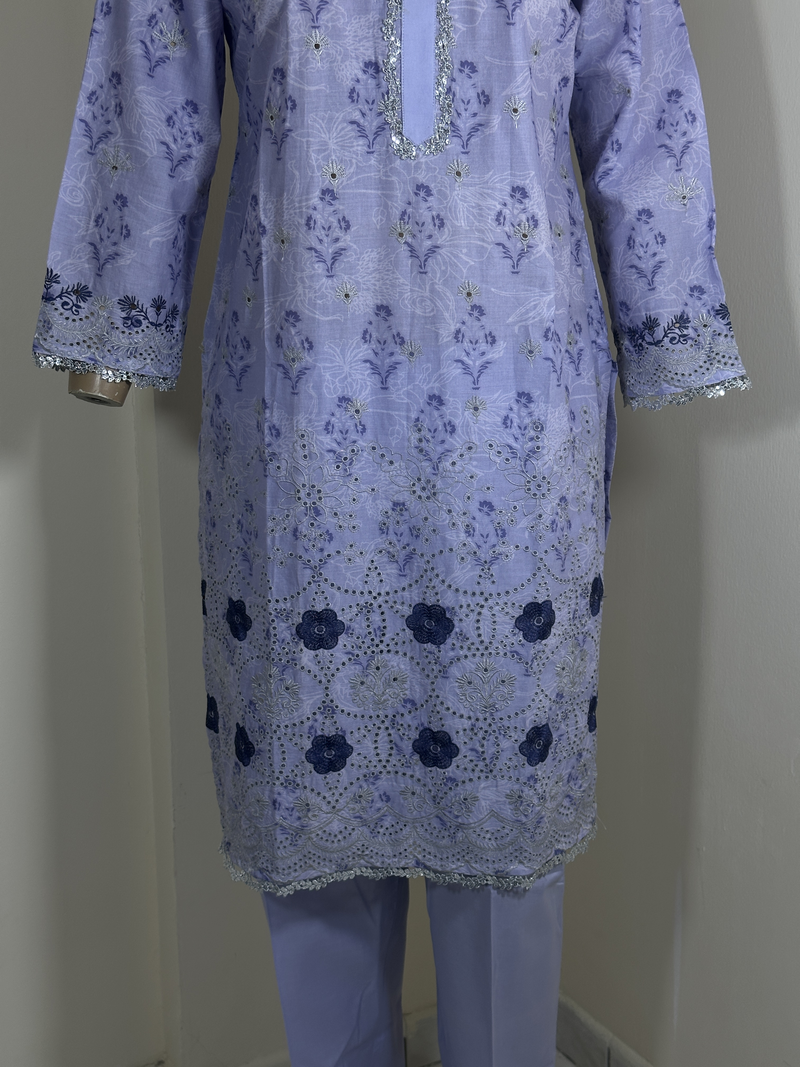 2-Piece Stitched Suit - Light Purple Chicken Kari - Shirt & Trousers