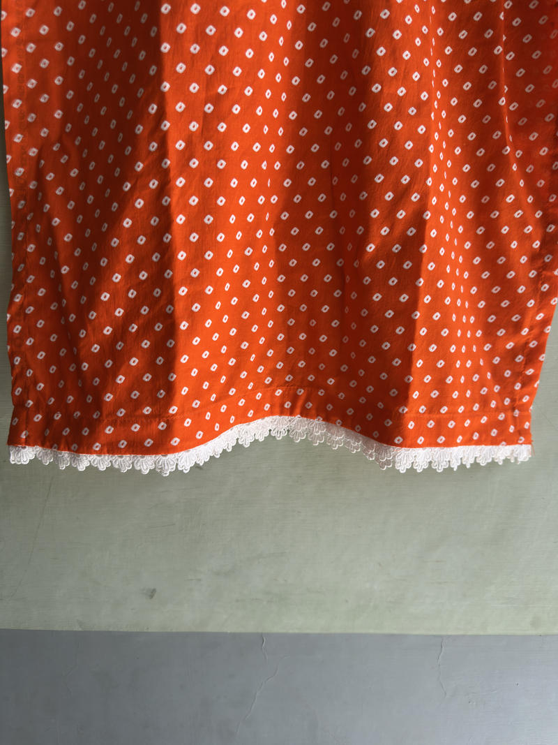 2-Piece Stitched Suit - Orange & White Dots Shirt & White Trousers