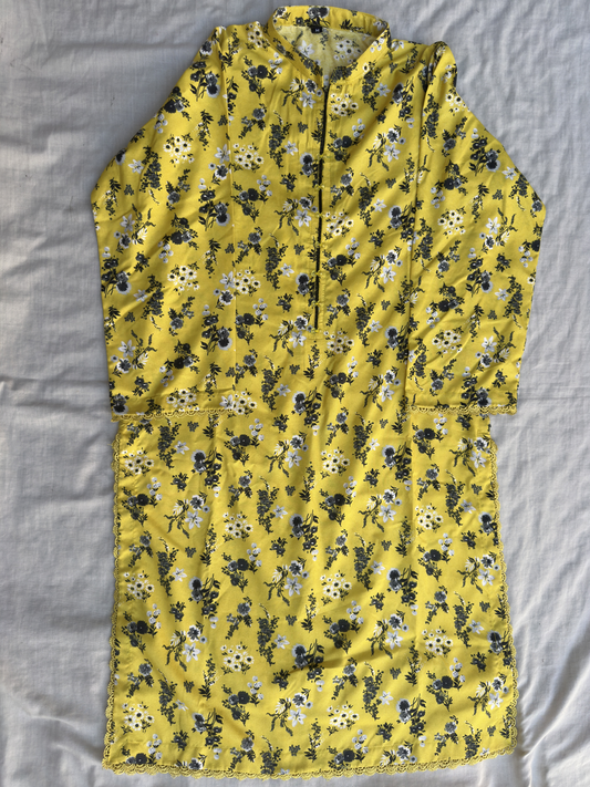 2-Piece Stitched Suit - Yellow & Black Flowers - Shirt & Trousers