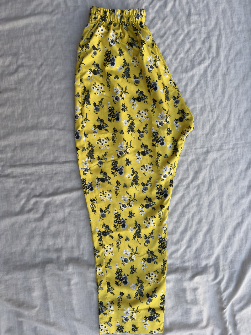 2-Piece Stitched Suit - Yellow & Black Flowers - Shirt & Trousers