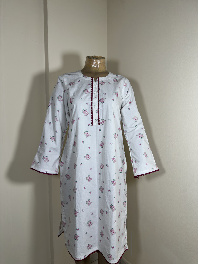 1-Piece Stitched Shirt - Cream & Pink Flowers only Shirt
