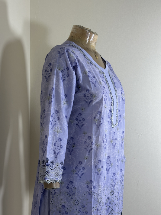2-Piece Stitched Suit - Light Purple Chicken Kari - Shirt & Trousers
