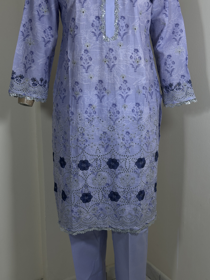 2-Piece Stitched Suit - Light Purple Chicken Kari - Shirt & Trousers