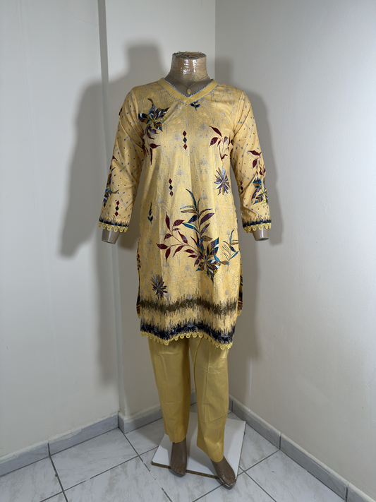 2-Piece Stitched Suit - Light Peach Embroidered - Shirt & Trousers