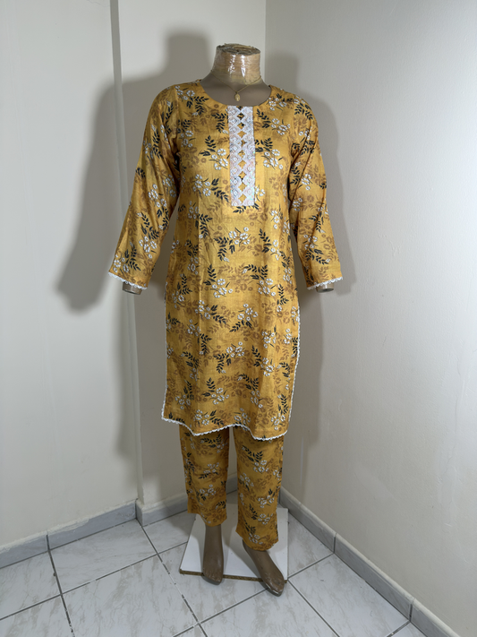 2-Piece Stitched Suit - Yellow, Mustard Shirt & Trousers